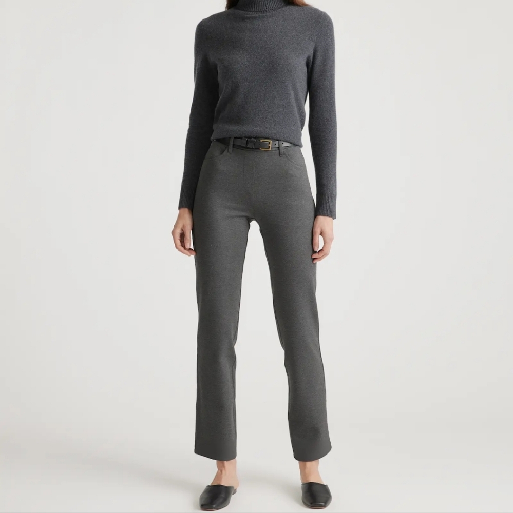 Quince Charcoal Ultra-Stretch Ponte Straight Leg 4-Pocket Pants Size Small